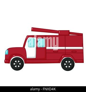 Urban transport icon in cartoon style isolated on white background. Red fire engine car Stock Vector