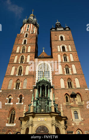 The main square of Cracow, view on the St.Mary's Church, Poland Stock Photo