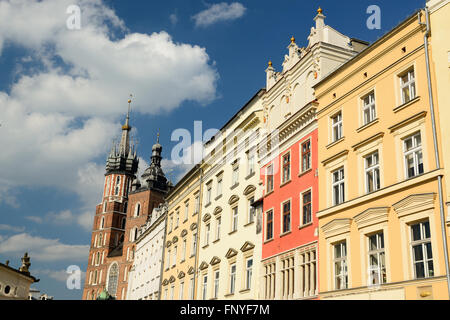 The main square of Cracow, view on the St.Mary's Church, Poland Stock Photo