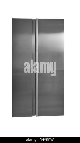 Stainless steel, side-by-side refrigerator isolated with clipping path Stock Photo