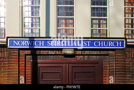 The sign at the entrance to the Spiritualist Church in Norwich, Norfolk, England, United Kingdom. Stock Photo