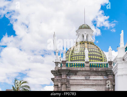 QUITO, ECUADOR, OCTOBER - 2015 - Low angle view of one the dome of the metropolitan cathedral at the historic center of Quito in Stock Photo