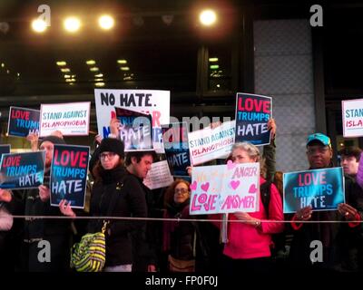 New York, USA. 16th Mar, 2016. Today outside the Good Morning America Studios in Time Square, a counter/anti-Trump protest was held in response to votes from Tuesday's presidential primaries Credit:  Mark Apollo/Alamy Live News Stock Photo