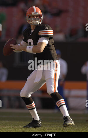 Cleveland Browns quarterback Charlie Frye (9) gets sacked for a loss of 12  yards in the the third quarter by Pittsburgh Steelers cornerback Deshea  Townsend December 24, 2005 at Cleveland Browns Stadium.