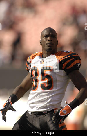 Cincinnati Bengals wide receiver Chad Johnson (85) gets tackled by Detroit  Lions cornerback Dre' Bly (32) in the first quarter December 18, 2005 at  Ford Field in Detroit. The Bengals defeated the