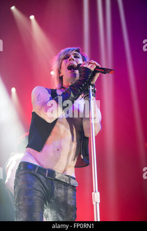 London, Ontario, Canada. 16th Mar, 2016. Marianas Trench takes the stage for a concert performance in London, Ont., on March 14, 2016. The Canadian rock band are from Vancouver, BC., and were formed in 2001. Credit:  Mark Spowart/Alamy Live News Stock Photo