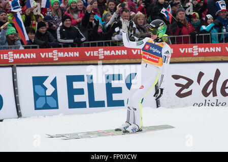 Planica, Slovenia. 17th Mar, 2016. Peter Prevc of Slovenia competes during Planica FIS Ski Jumping World Cup final on the March 17, 2016 in Planica, Slovenia. © Rok Rakun/Pacific Press/Alamy Live News Stock Photo