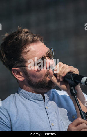 Belfast, Ireland. 17th March, 2016. Ex Westlife Singer Songwriter Brian McFadden appeared at the Saint Patrick's day parade Stock Photo