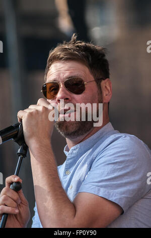 Belfast, Ireland. 17th March, 2016. Ex Westlife Singer Songwriter Brian McFadden appeared at the Saint Patrick's day parade Stock Photo