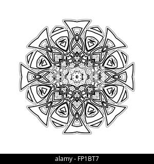 Ornate mandala. Gothic lace tattoo. Celtic weave with sharp corners. Stock Photo