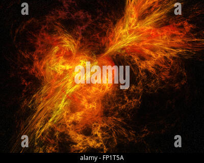 Abstract flames explosion illustration in deepspace. Stock Photo