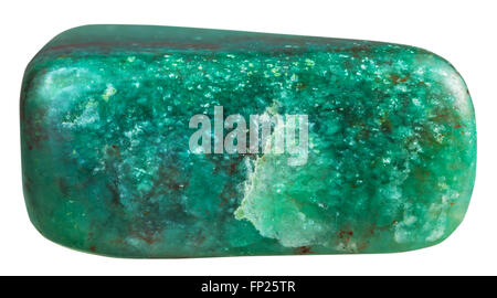 macro shooting of natural gemstone - tumbled fuchsite (chrome mica) in green quartzite mineral gem stone isolated on white backg Stock Photo