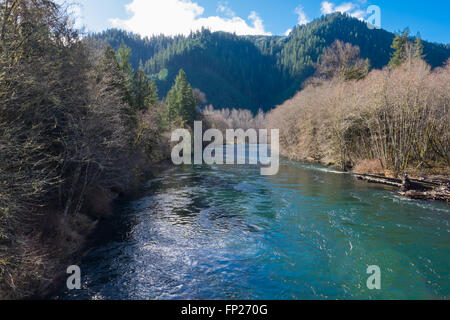 Upper McKenzie River in Oregon shot in color during daylight. Stock Photo