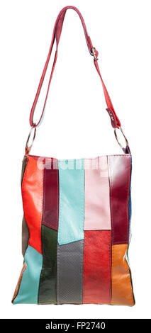 shoulder handbag from multicolored leather pieces isolated on white background Stock Photo