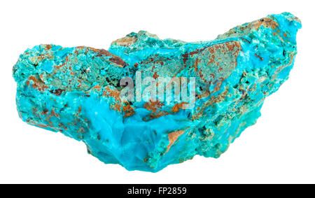 macro shooting of natural rock specimen - cupriferous sandstone on blue Chrysocolla mineral gem isolated on white background Stock Photo