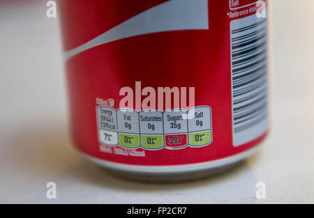 A can of Coca Cola. The 2016 budget has introduced a sugar tax which will affect soft drinks containing sugar. Stock Photo