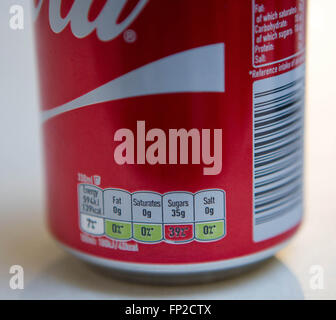 A can of Coca Cola. The 2016 budget has introduced a sugar tax which will affect soft drinks containing sugar. Stock Photo