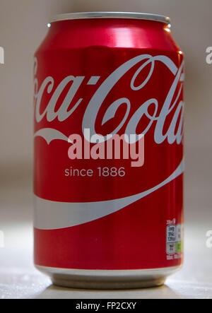 A can of Coca Cola. The 2016 budget has introduced a sugar tax which will affect soft drinks containing sugar. Stock Photo