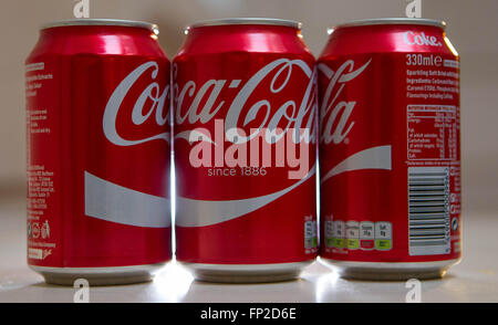 A can of Coca Cola. The 2016 budget has introduced a sugar tax which will affect soft drinks containing sugar. Stock Photo