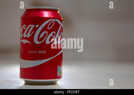 A can of Coca Cola. The 2016 budget has introduced a sugar tax which will affect soft drinks containing sugar. Stock Photo