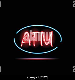 Illustration of a colorful ATM neon sign on a dark background. Stock Vector