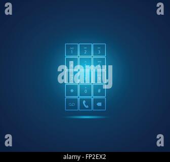 Illustration of a glowing mobile phone keypad design on a colorful background. Stock Vector