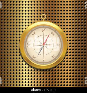 Illustration of a gold compass on a gold background. Stock Vector