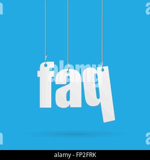 Image of hanging FAQ text on a colorful blue background. Stock Vector