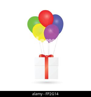 Illustration of a colorful gift box and balloons isolated on a white background. Stock Vector