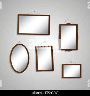 Illustration of hanging mirrors on a light background. Stock Vector