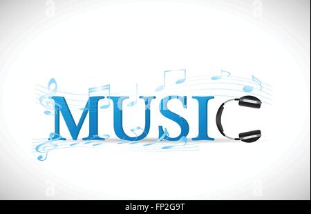 Illustration of a music background with headphones and notes isolated on a white background. Stock Vector