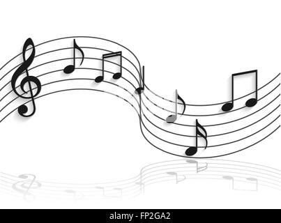 Illustration of musical notes on a curved staff isolated on a white background. Stock Vector