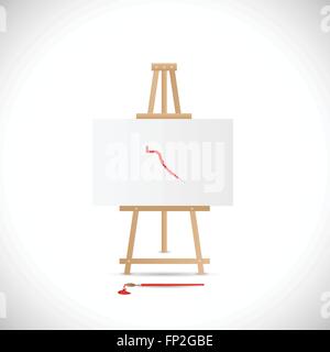 Illustration of a wooden easel and paintbrush isolated on a white background. Stock Vector