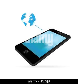 Smartphone and world map icon isolated on a white background Stock Vector