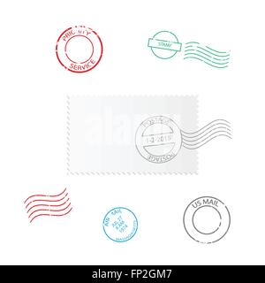 Illustration of various stamp designs isolated on a white background. Stock Vector