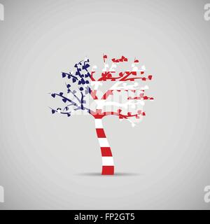 Illustration of an abstract tree with USA flag isolated on a gray background. Stock Vector
