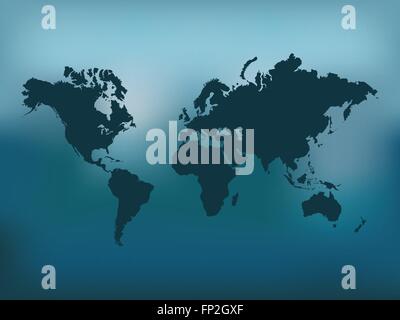 Illustration of the world map on a colorful blue background. Stock Vector