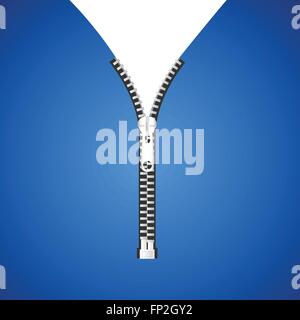 Illustration of an open zipper on denim material. Stock Vector