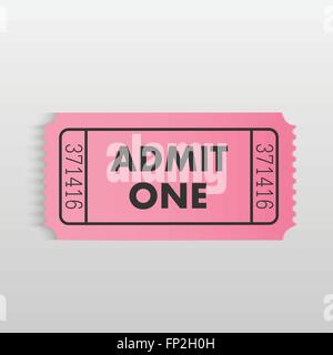 Illustration of a colorful pink admit one ticket isolated on a white background. Stock Vector