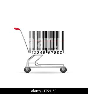 Illustration of an abstract barcode shopping cart isolated on a white background. Stock Vector