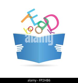 Illustration of a book with letters isolated on a white background. Stock Vector