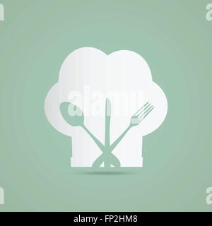 Illustration of a chef hat and utensils on a colorful background. Stock Vector