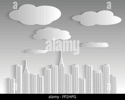 Illustration of a city skyline with clouds and sky. Stock Vector