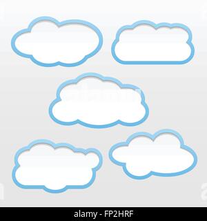 Illustration of various cloud designs isolated on a light background. Stock Vector