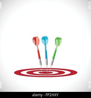 Illustration of darts hitting a target isolated on a white background. Stock Vector
