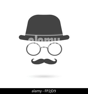 Illustration of hat, glasses and mustache silhouettes isolated on a white background. Stock Vector