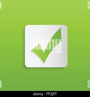 Illustration of a green check mark design against a colorful green background. Stock Vector