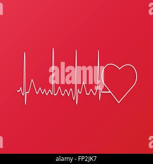 Illustration of a heart monitor wave on a colorful red background. Stock Vector