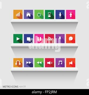 Illustration of colorful metro icons on shelves. Stock Vector