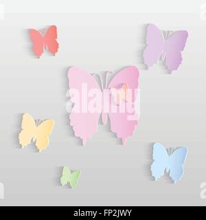 Illustration of paper butterflies against a light background. Stock Vector